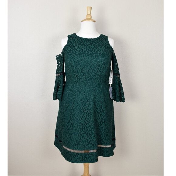 Eliza J Dresses & Skirts - Eliza J Green Lace Cold Shoulder Dress 14w NEW